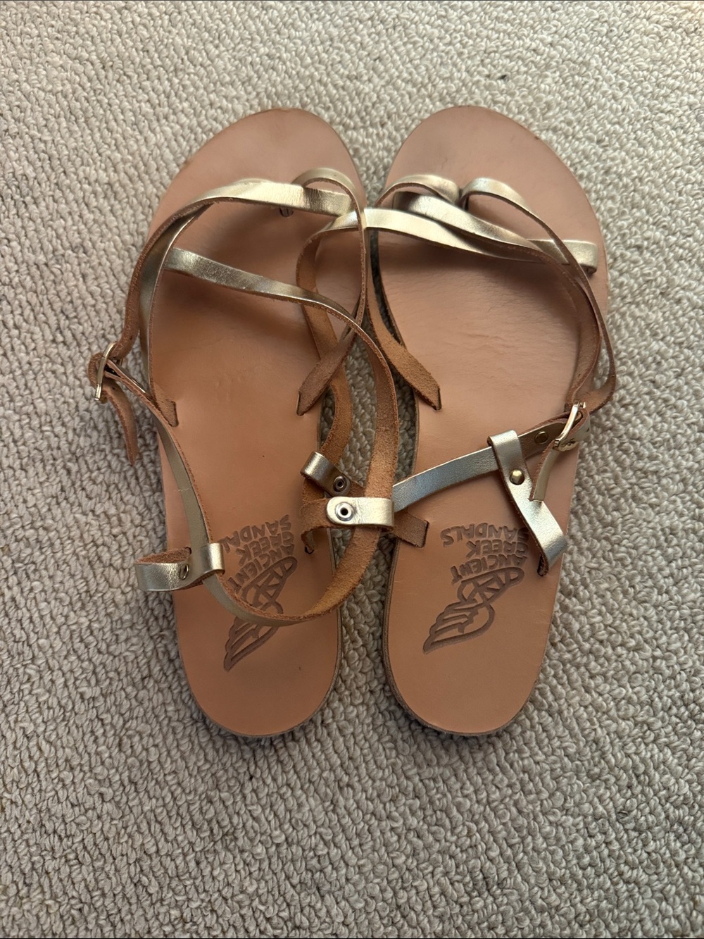 Ancient Greek Sandals Semele Metallic Gold Leather Strappy Sandals Size 40/9